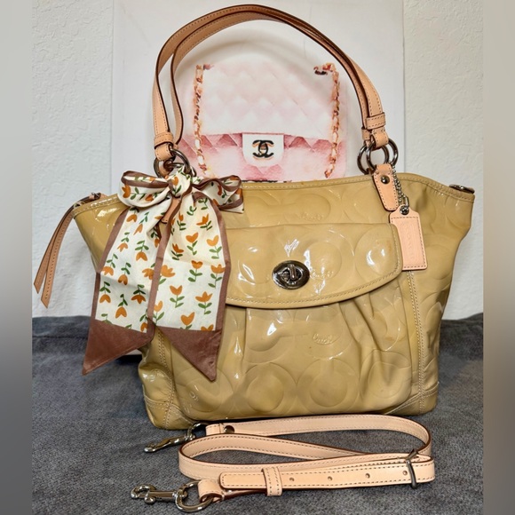 Coach Handbags - Coach Signature Butterscotch Embossed Patent Leather Leah Tote No. H0873-13178P